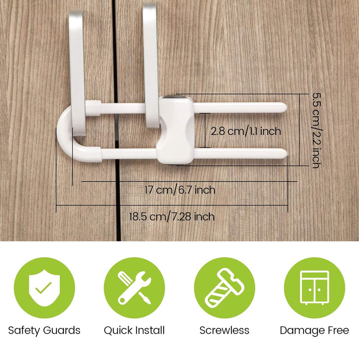10 Pieces Cabinet Locks for Babies, U-Shaped Proofing Drawers Safety Child Locks Adjustable, Easy to Use Childproof Latch for Knob Handle on Kitchen Door Storage Cupboard Closet (White)