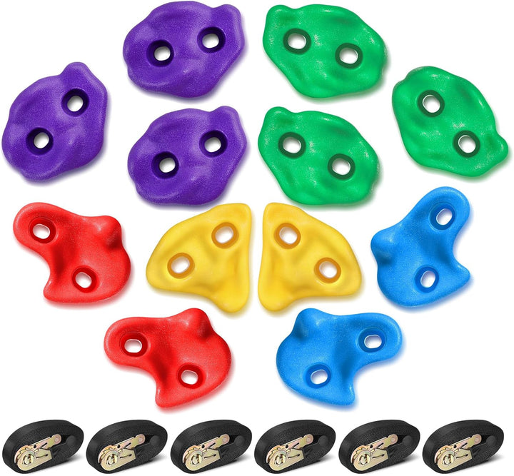 12 Ninja Tree Climbing Holds for Kids Climber, Adult Climbing Rocks with 6 Ratchet Straps for Outdoor Ninja Warrior Obstacle Course Training