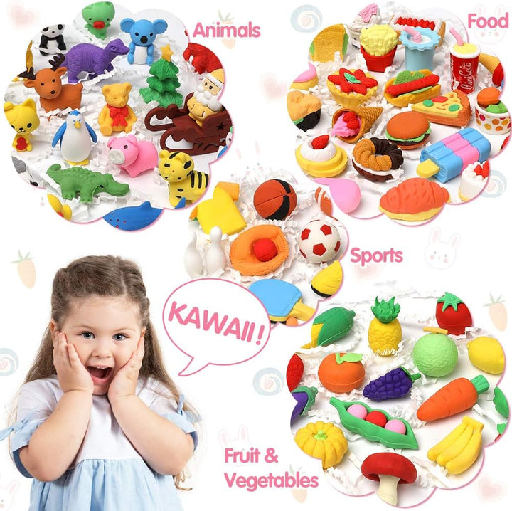 100 Pack Animal Pencil Erasers 3D Desk Pet for Kids Mini Puzzle Take Apart Eraser Student Classroom Prizes Rewards Easter Egg Fillers Treasure Box Back to School Supplies Kid Party Favors Gift