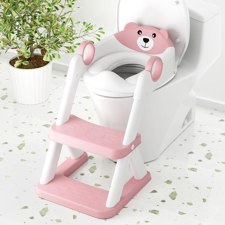 Toilet Seat, Potty Training Seat for Toddler, Upgraded 2-In-1 Potty Toilet Training for Boys and Girls,Waterproof Cushioned Mat with Non-Slip Step Stool