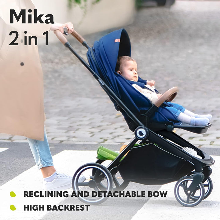 Mika 2-In-1 Combination Pushchair Baby Carrycot Pram Buggy Rain Cover Shoulder Strap for Transport, Mattress, Mosquito Net, Foot Cover, Waterproof Material, Rubber Wheels (Grey Graphite)