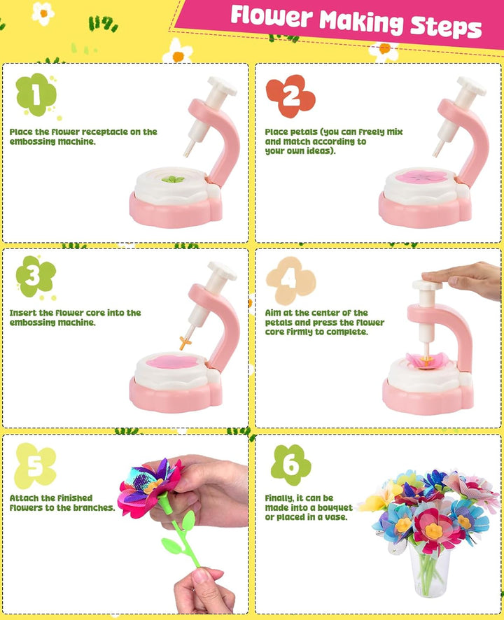 Fabric Flower Bouquets Craft Kit, DIY Arts and Crafts for Kids 4 5 6 7 8 9 Year Toddler Girl - Flowers Market Toy Educational Activity and Birthday Gift Toys Gifts Ideas for Boys Girls