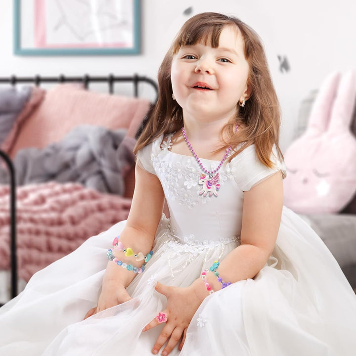 Kids Jewelry for Girls 4-6, Little Girls Play Jewelry Set for Toddlers Age 3-5 6-8, Childrens Princess Costume Dress up Necklace Bracelets Rings, Unicorn Birthday Gifts for 3 4 5 7 6 8 Year Old