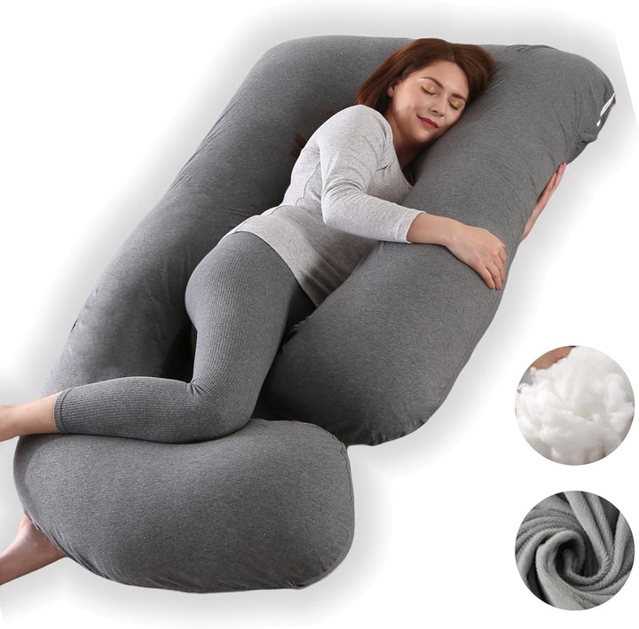 Pregnancy Pillow, Full Body 57 Inch Maternity Pillow with Removable Washable Cover - Sleep Support for Legs, Back, Neck, Shoulder, HIPS, Belly for Pregnent Women, Black Grey Velvet Cover