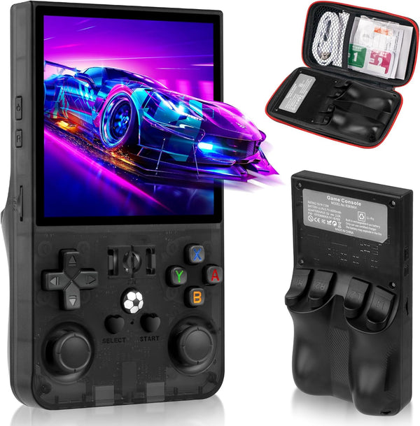R36MAX Retro Game Console, Handheld Game Console with 4.0-In IPS HD Screen，Video Game Consoles with 64GB Memory and 18,000+ Retro Games, Portable Games Consoles with Storage Bag（Black）