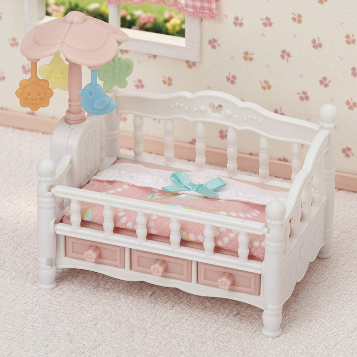 Crib with Mobile - Interactive Dollhouse Furniture Set with Working Features