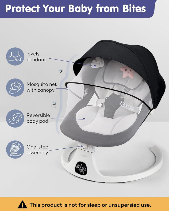 Baby Swing for Infants to Toddler Electric Newborn Swing with 5-Speed 3-Seat Positions 5-Point Carabiner,With Bluetooth Music 10-Preset Melodies, Indoor and Outdoor Use