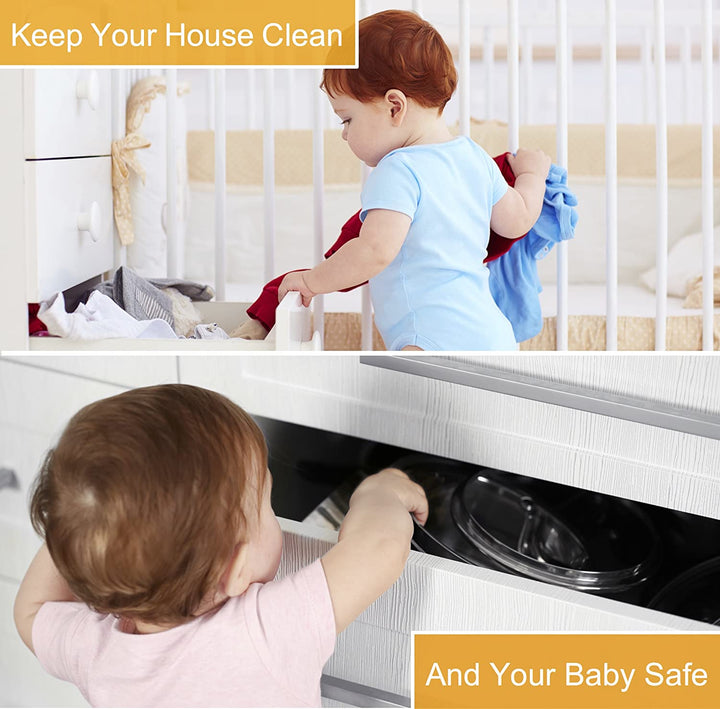 12 Pack Cabinet Locks Child Safety | Baby Safety Cabinet Locks NO Drilling 3M Adhesive Baby Proof Drawer Lock Child Proofing Cabinets Latches for Kids Latch for Drawers & Door Child Safety Locks