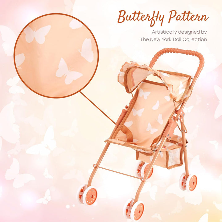 My First Baby Doll Stroller for Toddlers 3 Year Old Girls, Little Kids | Folding Baby Stroller for Dolls, Toy Stroller for Baby Dolls with Bottom Storage Basket, Foldable Frame, Canopy, Seatbelt