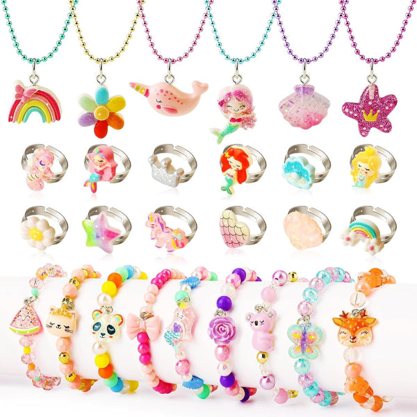 Little Girl Jewelry Set, Princess Jewelry for Toddler Girls 4-6 3-5, Gifts for 5 Year Old Girls Toys, Kids Play Necklaces Rings Bracelets 6-8, Mermaid Costume Dress up Jewelry 3 4 6 7 + Childrens Gift