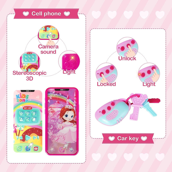 Play Purse for Little Girls, Princess Pretend Toys for Girls 3 4 5 6 7 8 Years Old, Christmas & Birthday Gift for Kids Age 3-5 4-6 6-8, Toddler Purse with Accessories, Kids Toy Purse,Pink