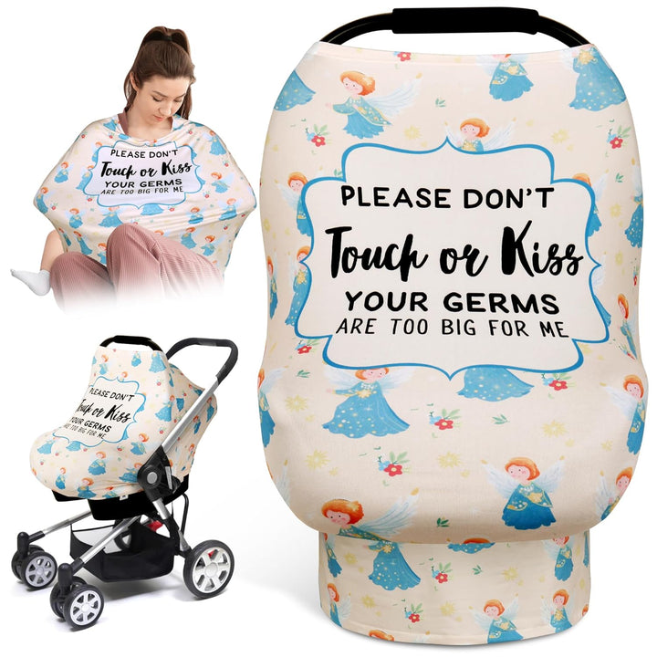 No Touch Sign Car Seat Cover for Babies, Mom Nursing Covers Breastfeeding Scarf, Multi Use Infant Carseat Canopy for Newborn Carrier/Stroller/Shopping Cart, Baby Shower Gifts for Boy Girl