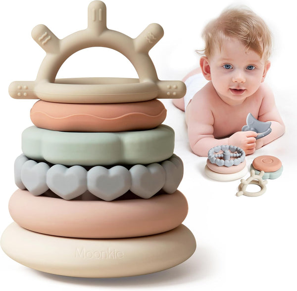 Stacks of Circles Soft Teething Toy | Educational Learning Baby Toy | Stacking Ring Toys for Babies Boy and Girl | 7 Piece Teethers Set