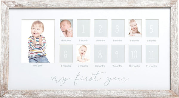 My First Year Picture Frame, Baby'S First Twelve Months Photo Collage and Gender Neutral Keepsake, Ideal for Baby Shower, New Mom Gift and Nursery Decor, Distressed Wood