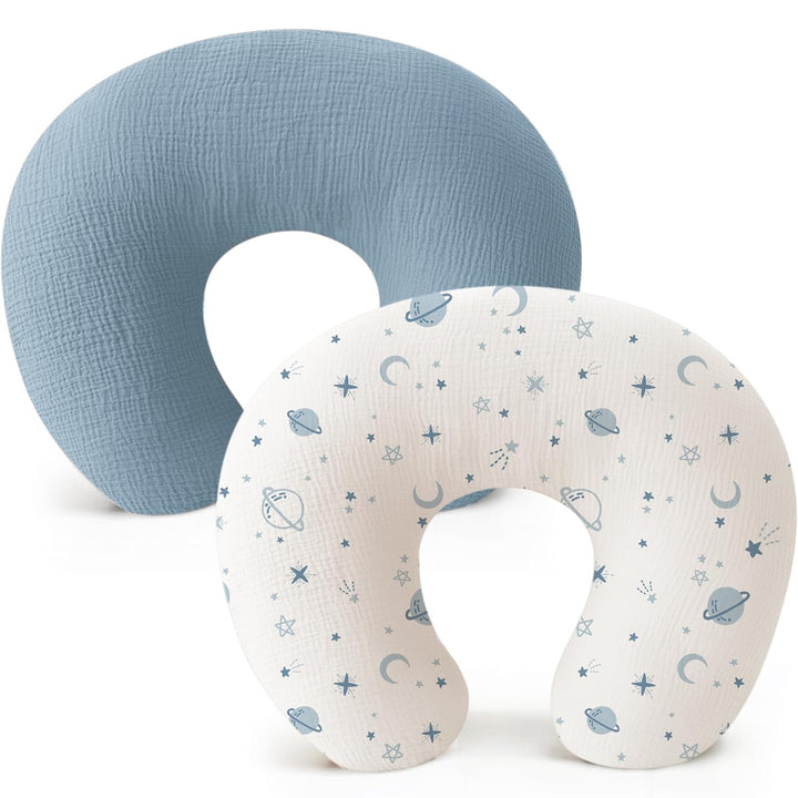 2-Pack Muslin Nursing Pillow Covers, Soft & Adorable Nursing Covers for Breastfeeding Pillows, Slipcovers for Newborn Boys & Girls(Pink, Floral)