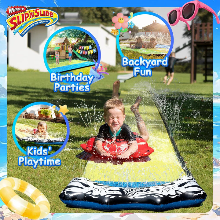 Slip N Slide 18Ft Single Wave Rider with Body Boards, Lawn Water Slides for Kids and Adults, Great for Summer Water Parties Backyard Outdoor Activities