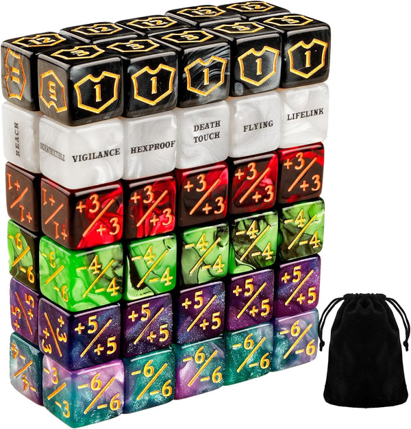 60 PCS MTG Dice Counters Keyword Counters Life Counter 1/+1 Counters Commander Buff Tokens 6 Sided Dice Set for MTG, TCG, Card Games Accessories