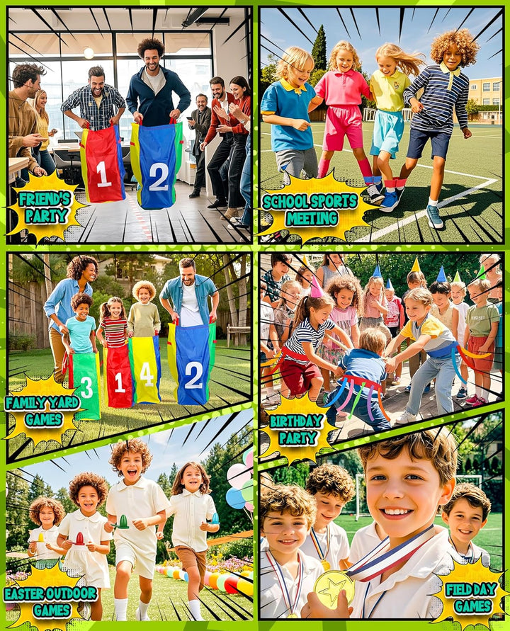 Outdoor Carnival Games, Potato Sack Bags for Kids Adults, Egg Spoon Relay Race, 3 Legged Race Bands, Catch Tail Games, Birthday Party, Field Day Family Day Yard Lawn Easter Fall Festival Games