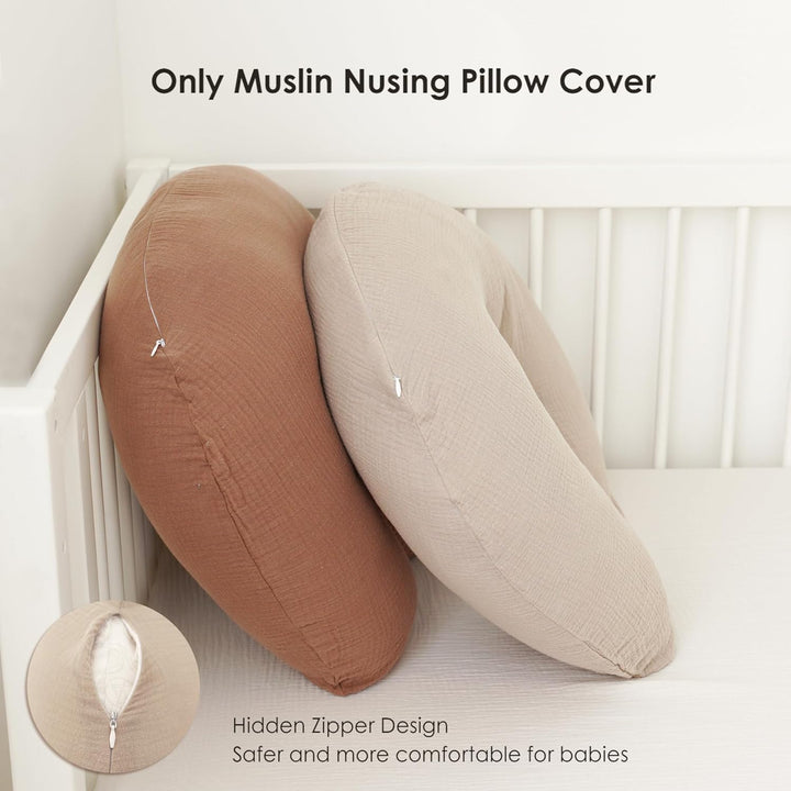 2-Pack Muslin Nursing Pillow Covers, Breathable 100% Cotton Breastfeeding Pillow Slipcovers for Standard Nursing Pillows, Soft Covers for Baby Girls and Boys with Zipper