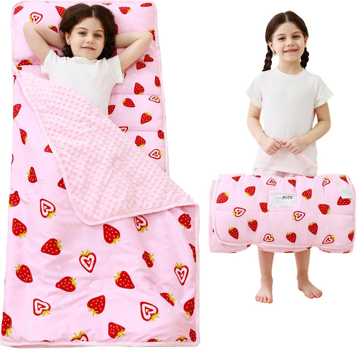 Toddler Nap Mat with Pillow and Blanket, Extra Large Rolled Napping Mats,Slumber Bags for Boys Girls,Kids Sleeping Bag for Daycare, Preschool Travel Camping