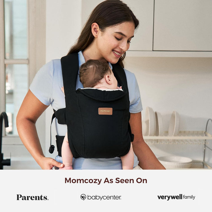 Newborn Carrier Weesnug- Lightweight and Cozy Comfort for 7-25 Lbs, Ergonomic Cross-Back Support, Effortless to Put On, Hands-Free Baby Carrier with Lumbar Support, Black