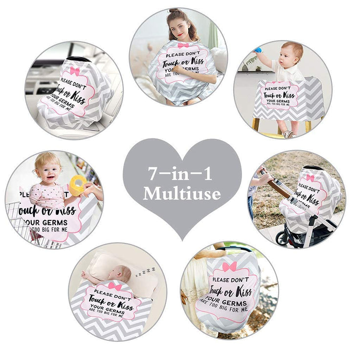 No Touch Sign Car Seat Cover for Babies, Mom Nursing Covers Breastfeeding Scarf, Multi Use Infant Carseat Canopy for Newborn Carrier/Stroller/Shopping Cart, Baby Shower Gifts for Boy Girl