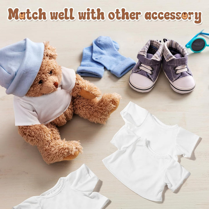 24 Pcs Stuffed Bear Clothes Fit 8-12 Inches Stuffed Dolls Bulk Tshirt Sublimation Blank Stuffed Animal Shirt Plush Bear T Shirt DIY for Giveaways Gift Bags Party