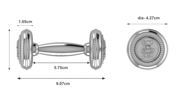 Silver Plated Teddy Rope Dumbbell Rattle for Newborn Baby Boy and Baby Girl - Non-Tarnishing, Durable, and Custom Engraveable Gift - Packaged in a Beautiful Gift Box
