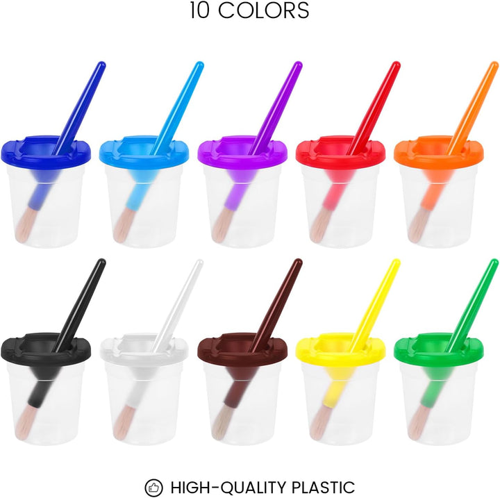 Paint Cups – Paint Containers with Lids, 10PCS No Spill Paint Cups with Lid 10PCS Toddler Paint Brushes for Art Supplies Kids Early Learning Toys