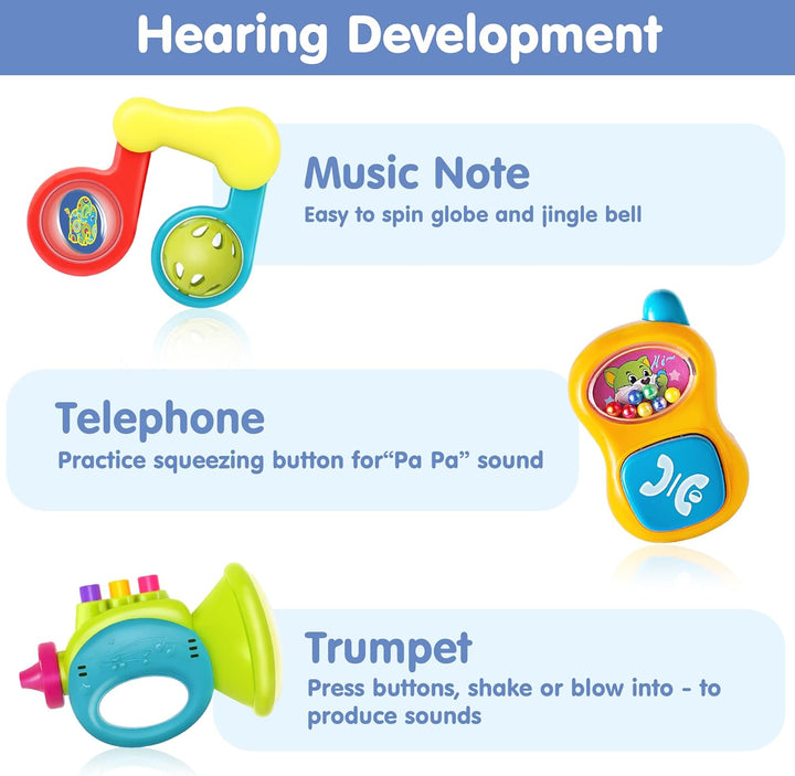 10Pcs Baby Rattles Toys Set, Infant Grab Shake Rattle, Easy Hold Sensory Teether, Babies Development Learning Music Toy, Newborn Shower Birthday Gift 1 2 3 4 5 6 7 9 10 12 Month Boy Girl
