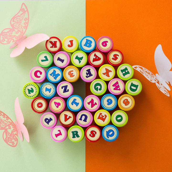 Number & Alphabet Stamp for Kids, Self Ink Stamps for Kids Birthday Gift, Party Favor, Teacher Stamps