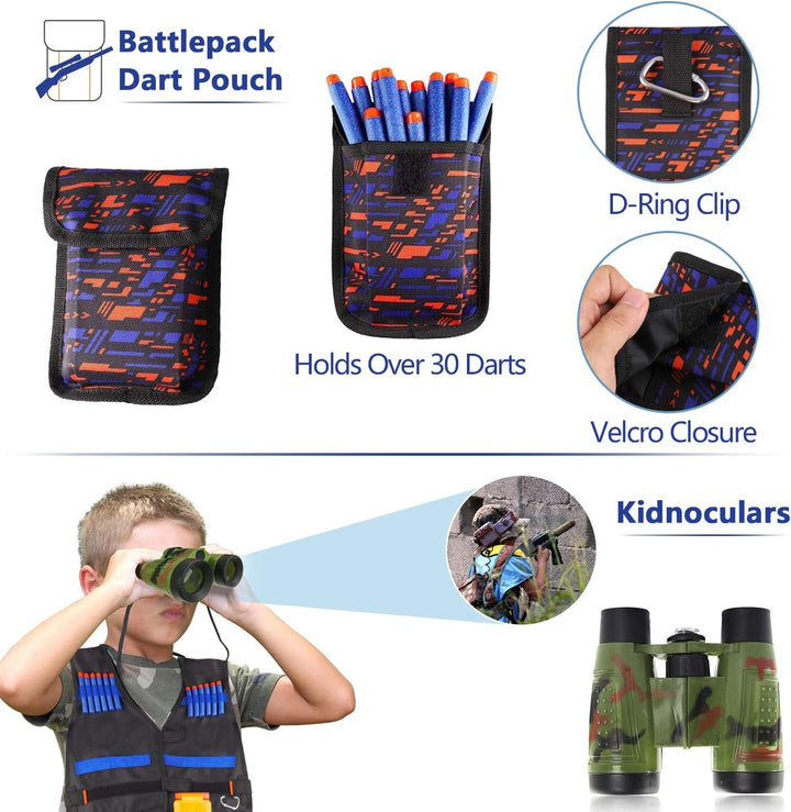 2 Pack Kids Tactical Vest Kit for Nerf Guns Game N-Strike Elite Series Wars with Refill Darts, Reload Clips, Dart Pouch, Tactical Mask, Wrist Band and Protective Glasses for Boys ,Girls