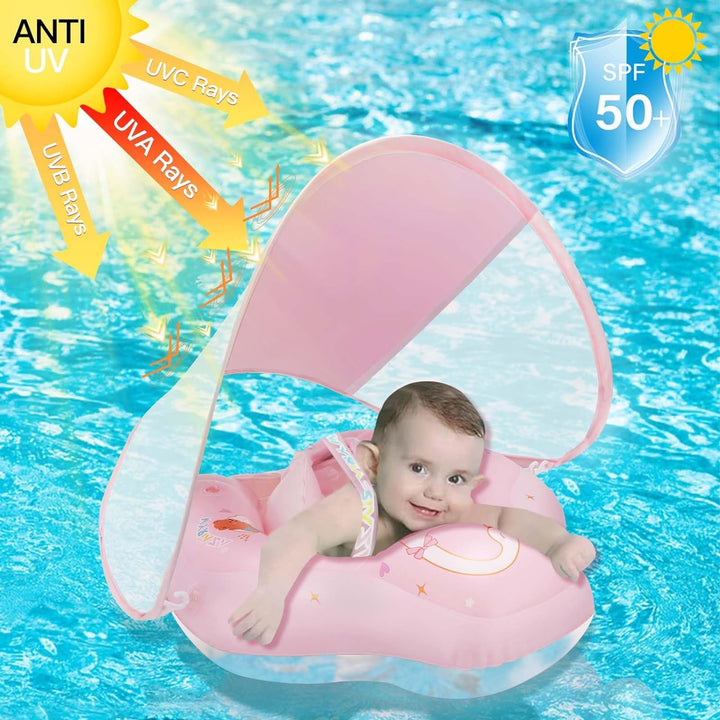 Baby Float with Canopy,Infant Pool Float with Safety Seat,Baby Swimming Float & Swim Float & Water Float UPF50+ UV Protection for Toddler from 3 to 36 Months.(S:3-12 Month/L:6-36 Month)