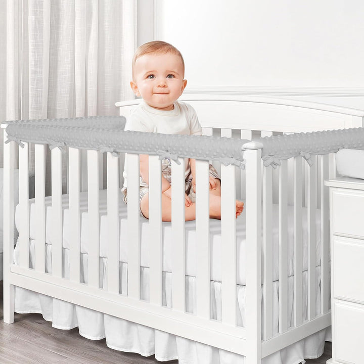 3Pcs New Teething Edge Crib Rail Cover&Corner Guard Coverage Straps,Reversible Guardrail Cover Protector for Boys Girls(1 Long 2 Short Gray)