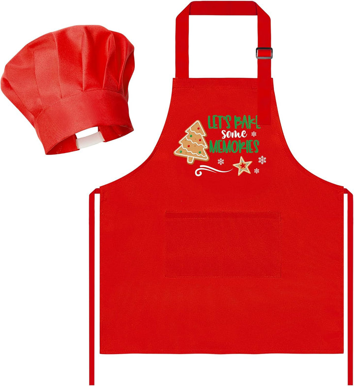 2 Pcs Kid Apron and Chef Hat Set, Adjustable Children Blue Kitchen Apron Cooking Baking Painting and Training Kits Dress up Role Play Chef Toy Kid Funny Cooking Gift New Year