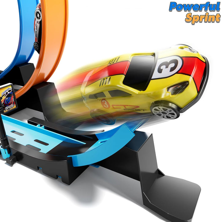 Toy Car Track Set for Boys Kids Age 3-5 4-7 8-12, Long Race Tracks with 4 Action Loops and 4 High-Speed Slot Cars, 35+ Pieces of Race Track to Create Multiple Configurations