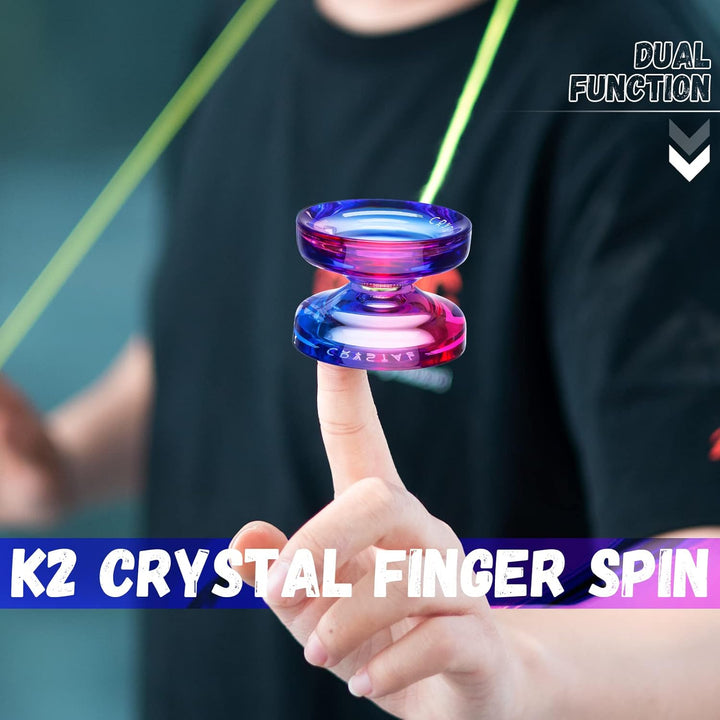 K2 Crystal Responsive Yoyo for Kids 8-12, Professional Fingerspin Trick Yoyo for Advanced, Dual Purpose Mode with Unresponsive Bearing+12 Yo Yo Strings+Yo-Yo Case Bag (Pink Purple Gradient)