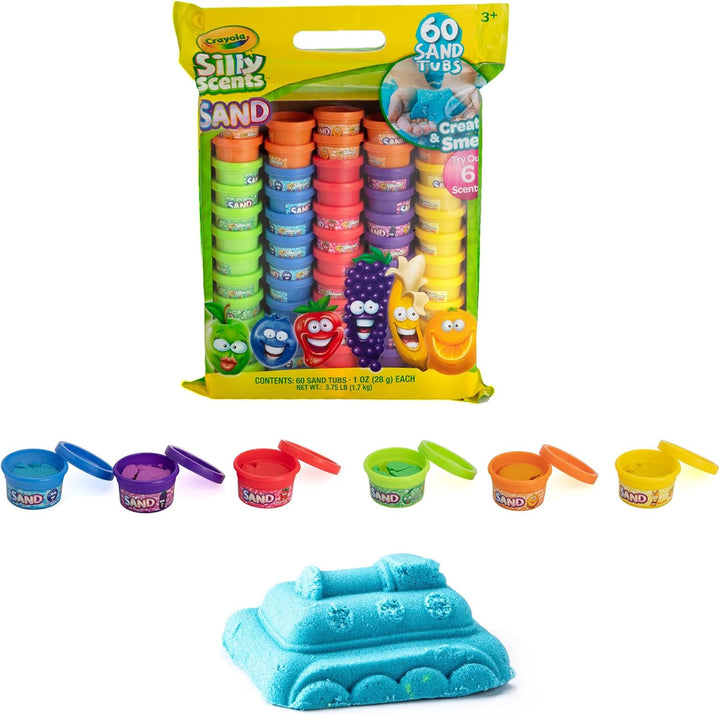Play Sand, Silly Scents | 60 X 1Oz Tubs of Moldable Play Sand in 6 Bright Colors | Christmas Party Favors for Kids Goodie Bags, Classroom Prizes, Sensory Bin Toys, Bags