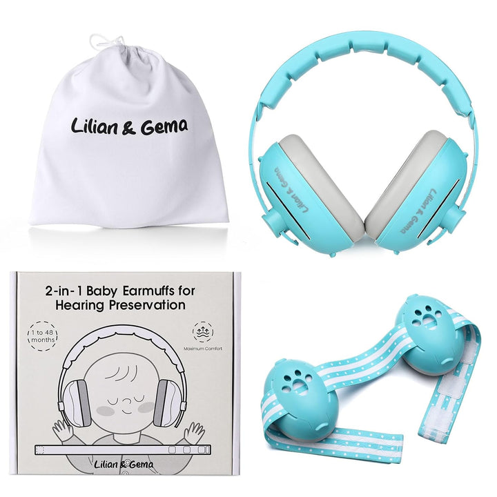 2-In-1 Baby Ear Muffs Noise Protection, Adjustable Headphones with Stretchy Band, Noise Cancelling for Toddler up to 4 Years, Airplane Essentials/Outdoor, White