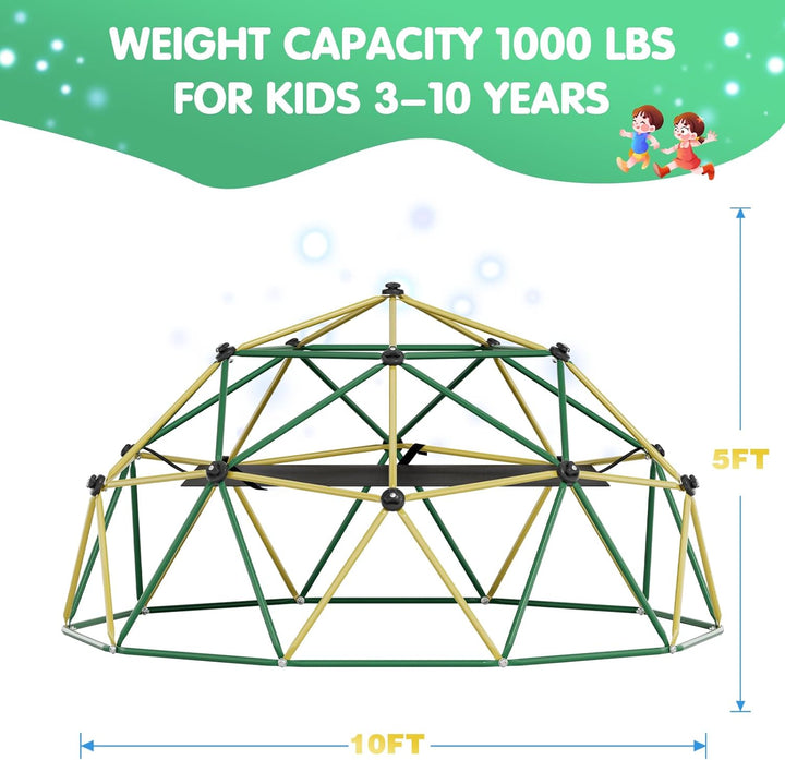 Climbing Dome,10Ft Dome Climber with Hammock, Outdoor Jungle Gym for Kids, Supports Jungle Gym up to 1,000 Lbs, Rust Resistant, Easy to Assemble, Gift for Kids, Blue+Yellow