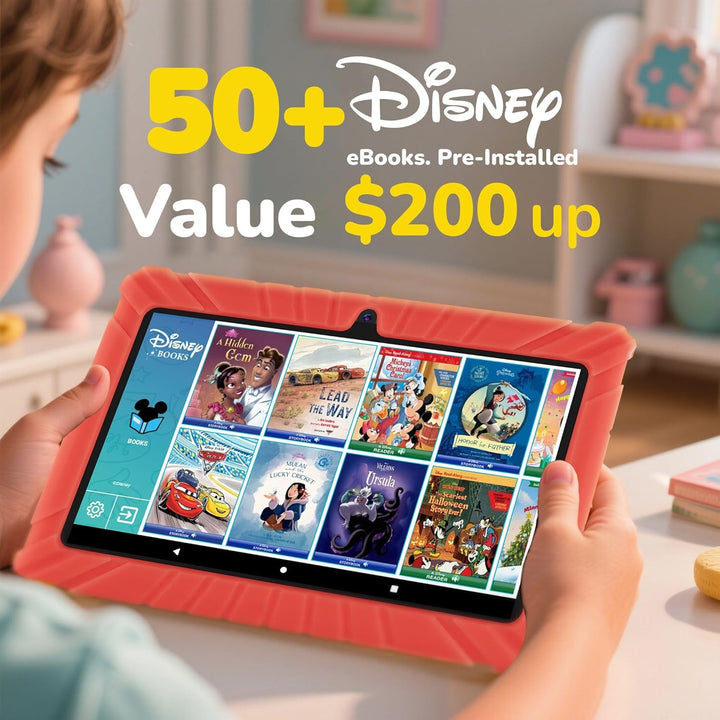 V8 7" Kids Tablet - 32GB Storage, Pre-Loaded Exclusive 50 Disney Storybooks (Value $200), Android, Parental Controls, Durable Kid-Proof Case - Red
