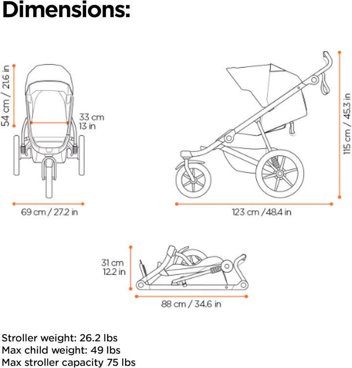 Urban Glide 3 Single Child All-Terrain Stroller, Full-Suspension System, Air-Filled Tires, Upright Seat with Adjustable Recline and Built-In Legrest