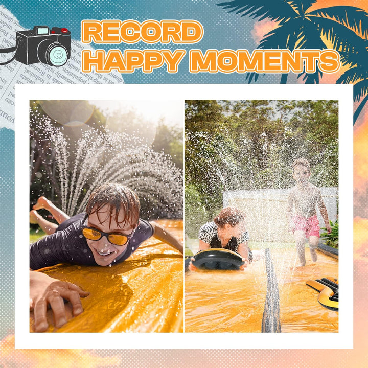 Slip and Water Slide for Kids and Adults Extra Long Water Slides for Backyard Build in Sprinkler with Two Bodyboards Heavy Duty Summer Outdoor Backyard Water Toys
