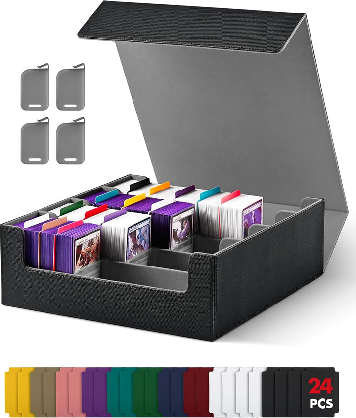 Card Storage Box for Trading Cards, 1800+ PU Leather Commander Card Deck Case, Magnetic Closure Card Holder Fits for Magic Game Cards (Black)