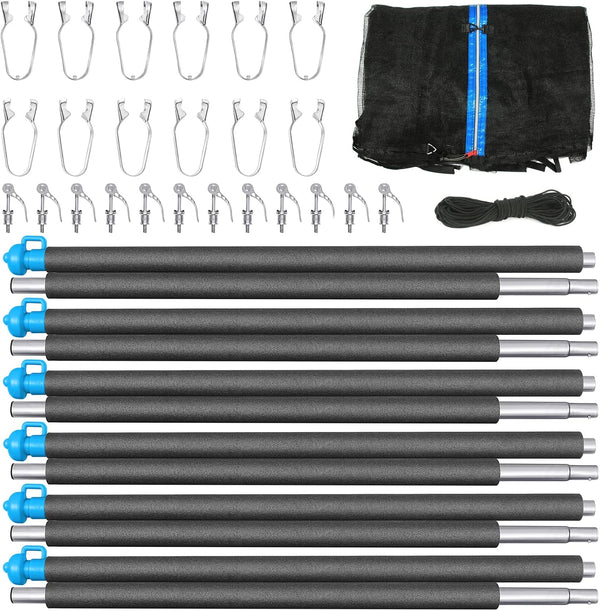 15FT Trampoline Enclosure Net with Universal Trampoline Replacement Enclosure Poles and Hardware (Fit for 15FT Trampoline with 6 Poles)
