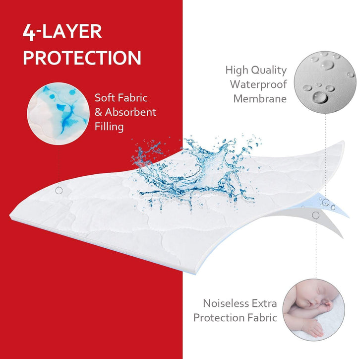 Pack and Play Mattress Pad Protector 2 Pack Waterproof, Cotton Fabric Absorbent, Soft Pack and Play Sheets, Fits Graco Play Yards, Baby Portable Mini Cribs. Foldable Mini Crib Sheets Cover