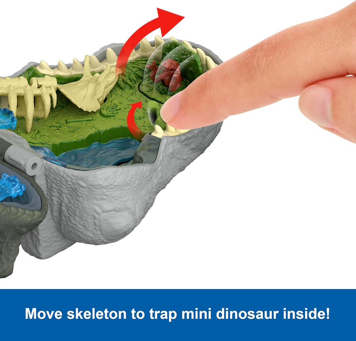 Jurassic World Rebirth Micro Adventure Playset, Tyrannosaurus Rex Head Opens to 4 Interactive Features, 3 Micro Figures, T. Rex Dinosaur Toy