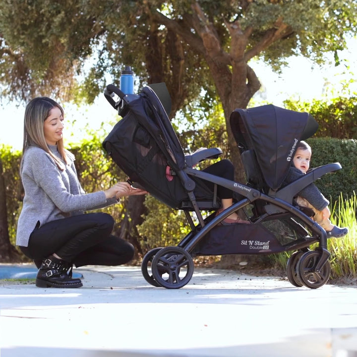 Sit N' Stand Double Stroller & Travel System for Babies & Toddlers, Stormy - Portable, Compact, and Lightweight Foldable Tandem Stroller