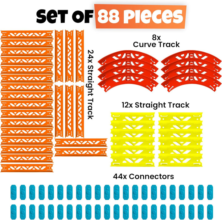 Replacement Curve Track Set Pieces for Hot Wheels 88-Piece Pack Straight & Curve Track Set, Connectors Included, 36-Feet of Track, Bundle