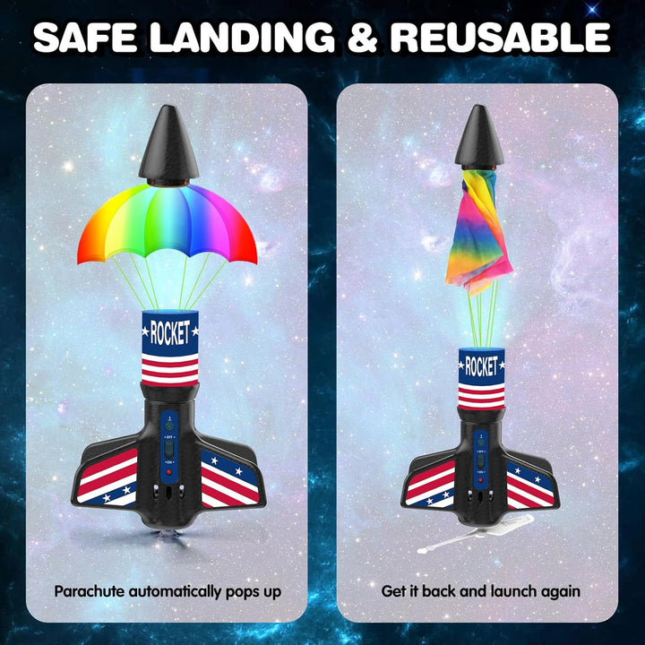 Rocket Launcher for Kids - Self-Launching 200 Ft Motorized Outdoor Electric Play Toy, High Flying Air Rocket with Launch Set, Birthday Toys Gifts for Boys 8-12, Star Pattern